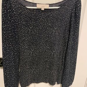 Loft xs navy & white mixed media top
